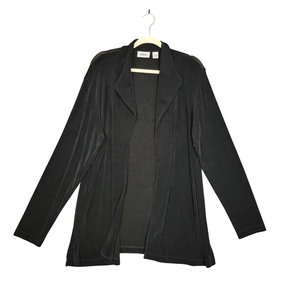 CHICOS TRAVELERS Black Open Long Sleeve Slinky Knit Cardigan SIZE 3 US XL 16 - Picture 1 of 8